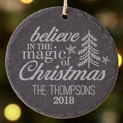 Personalized Magic of Christmas 4" Round Slate Ornament
