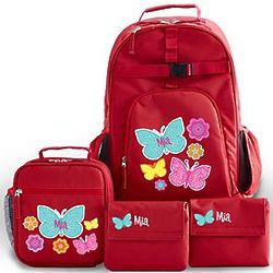 Red Butterfly Girl's Backpack, Lunchbox, and Snack Bags