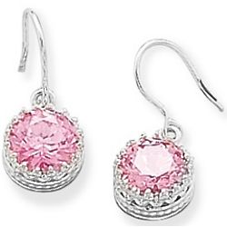 Round Pink CZ Earrings with French Wire