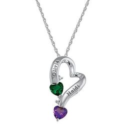 Personalized Double Heart Birthstone Necklace