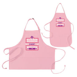 Personalized Mommy and Me Kitchen Superstar Aprons in Pink