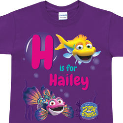 Splash and Bubbles Personalized Name and Initial Purple T-Shirt