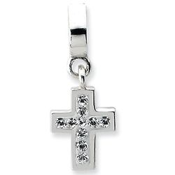 Sterling Silver Cross with Clear Swarovski Crystals Bead Dangle