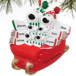 Family's Personalized Polar Bear Sled Christmas Ornament