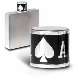 Pewter Flask with Ace of Spades Design Enamel Cap