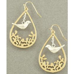 French Style Bird Dangle Earring Gold with Silver Bird