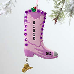 Cowgirl Boot Personalized Christmas Ornament