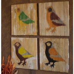 4 Rustic Wooden Bird Panel Decorations