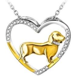 Dachshund Sterling Silver and Gold Plated Heart Necklace