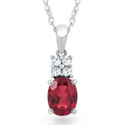 Sterling Silver Oval Lab-Created Ruby Pendant Necklace