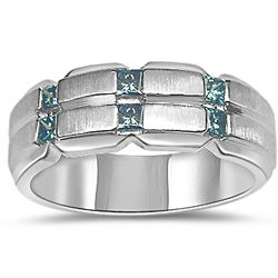 0.57cts Blue Diamond Men's Band in 14k White Gold