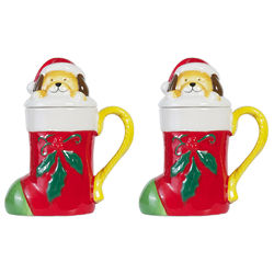 2 Holiday Puppy Surprise Covered Mugs