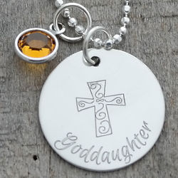 Goddaughter's Personalized Cross Necklace with Birthstone