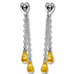 14k White Gold Simple Attractive Citrine Drop Earrings