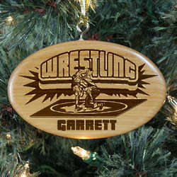 Engraved Wrestling Wooden Oval Ornament