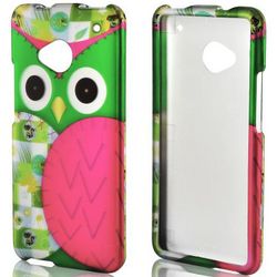 Hot Pink and Green Owl Rubberized HTC One Cell Phone Hard Case