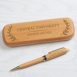 Laurel Leaf Personalized Alderwood Pen and Case
