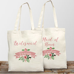 Personalized Bridal Party Tote with Floral Design