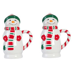 2 Holiday Snowman Scarf-Covered Mugs