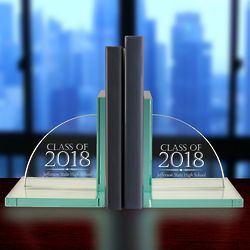 Personalized Jade Glass Graduation Bookends