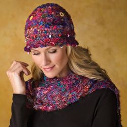 Silk Sari Knit Hat and Scarf Set