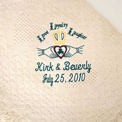 Personalized Claddaugh Wedding Embroidered Afghan