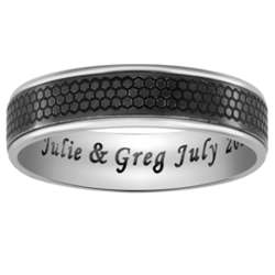 Men's Stainless Steel and Black Patterned Engraved Band