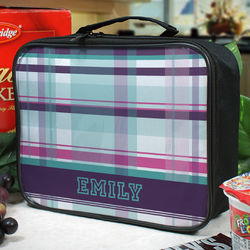 Personalized Purple Plaid Lunch Tote