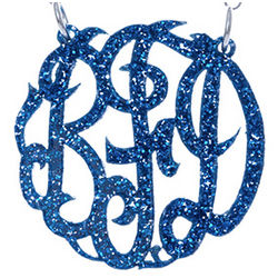 Blue Glitter Acrylic Monogram Necklace