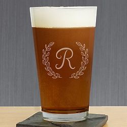 Engraved Single Initial Laurel Wreath Beer Glass
