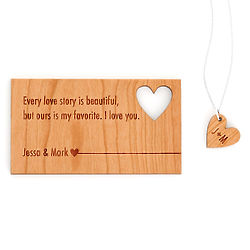 Couple's Personalized Wood Wallet Insert and Initial Pendant