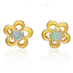14K Yellow Gold Opal Flower Fashion Children's Earrings