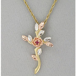 Ruby Tri-Tone Cross Necklace