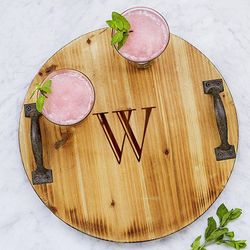 Personalized Wood Tray with Metal Handles