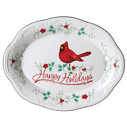 Cardinal Oval Platter in Green, White, and Red