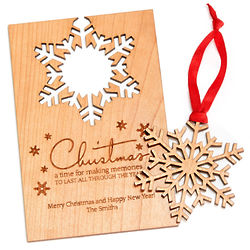 Personalized Wooden Christmas Card with Snowflake Ornament