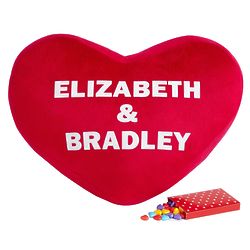 Personalized Plush Heart Pillow in Red with Candies