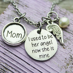 I Used To Be Her Angel Mom Memorial Birthstone Necklace