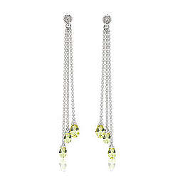 Diamond Peridot Pear Stiletto Drop Earrings in 14K