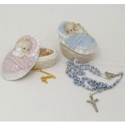 Porcelain Baby Box with Necklace or Rosary