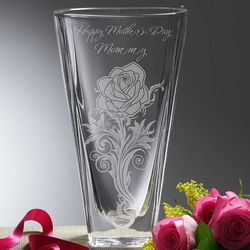 Wild Rose Personalized Deep Etched Crystal Vase