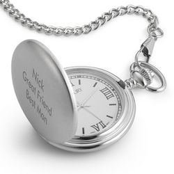 Personalized Brushed Silver Roman Numeral Pocket Watch