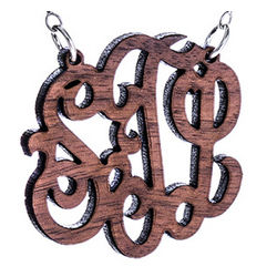 Walnut Wood Carved Monogram Necklace