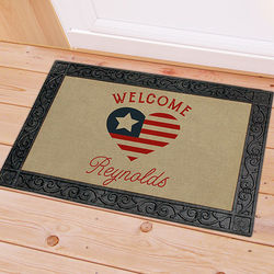 Personalized Patriotic Heart Doormat