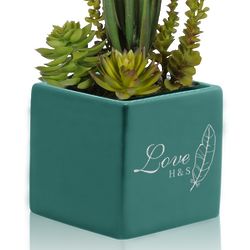 Couple's Personalized Small Ceramic Succulent Vase in Blue