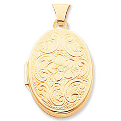 14k Yellow Gold Classic Elegance Floral Oval Locket