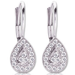 14k White Gold Diamond Tear Drop Earrings