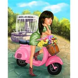Scooter Girl Caricature from Photo Art Print
