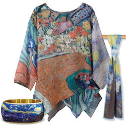 Van Gogh Tunic with Starry Night Bangle and Scarf Gift Set