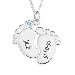 Baby Boy's Feet Personalized Sterling Silver Necklace